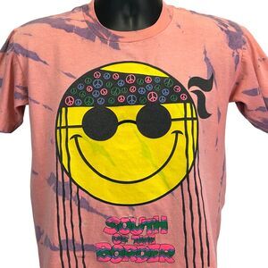 Vintage 80s South of the Border T Shirt Hippie Smiling Face Orange Mens M Medium
